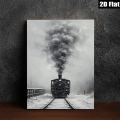 2D flat 1pc Winter Steam Train Rural Landscape Wall Art Decor Living Room Bedroom Gallery Wrapped Canvas Prints Modern Farmhouse Style Cozy Aesthetic Home Decor