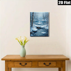 2D flat 1pc Winter Stream Snowscape Canvas Wall Art for Living Room Bedroom Home Decor Modern Farmhouse Rustic Style Cozy Vibes Gallery Wrapped