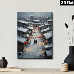 2D flat 1pc Winter Street Scene Cozy Canvas Wall Art for Living Room Bedroom Home Decor farmhouse style modern gallery wrapped ready to hang