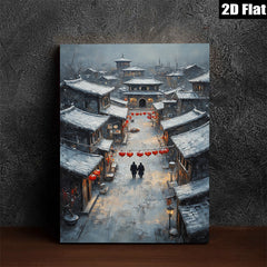 2D flat 1pc Winter Street Scene Cozy Canvas Wall Art for Living Room Bedroom Home Decor farmhouse style modern gallery wrapped ready to hang
