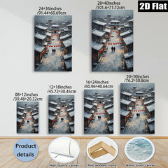 2D flat 1pc Winter Street Scene Cozy Canvas Wall Art for Living Room Bedroom Home Decor farmhouse style modern gallery wrapped ready to hang