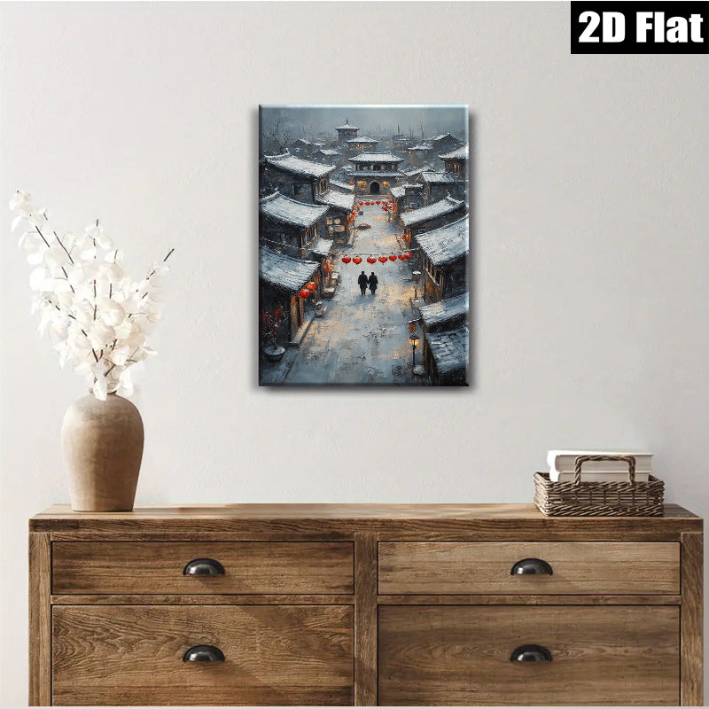 2D flat 1pc Winter Street Scene Cozy Canvas Wall Art for Living Room Bedroom Home Decor farmhouse style modern gallery wrapped ready to hang