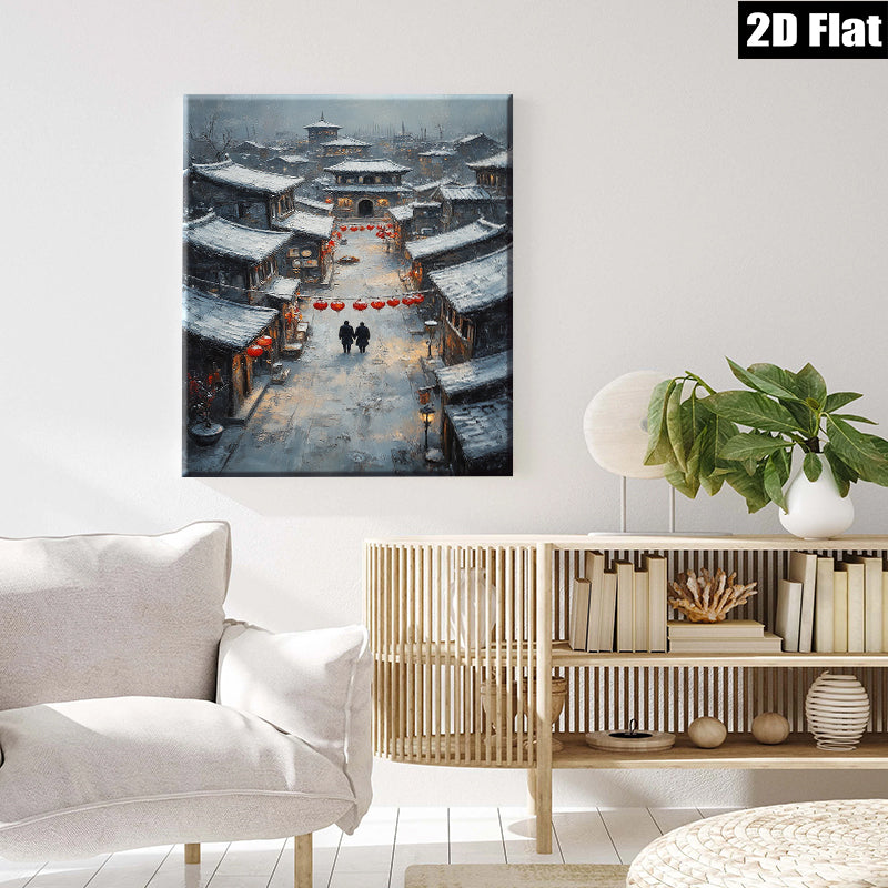 2D flat 1pc Winter Street Scene Cozy Canvas Wall Art for Living Room Bedroom Home Decor farmhouse style modern gallery wrapped ready to hang