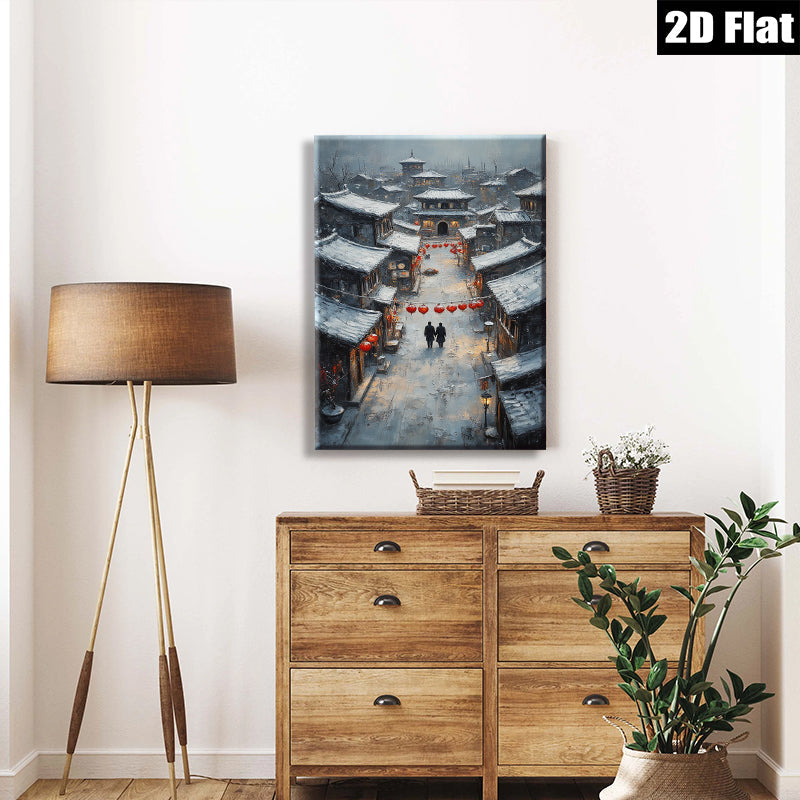 2D flat 1pc Winter Street Scene Cozy Canvas Wall Art for Living Room Bedroom Home Decor farmhouse style modern gallery wrapped ready to hang