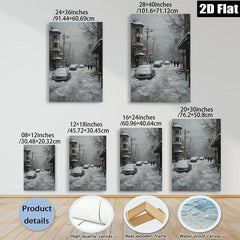 2D flat 1pc Winter Street Scene Snowy Cityscape Canvas Wall Art Living Room Bedroom Decor Farmhouse Style Modern Gallery Wrapped Ready To Hang