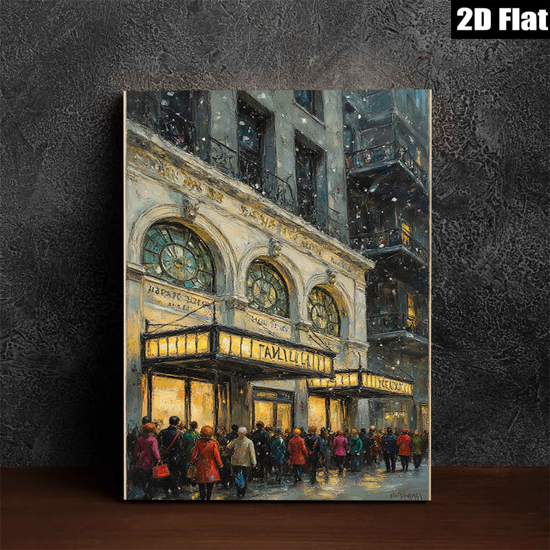 2D flat 1pc Winter Street Scene Vibrant City Lights Cozy Gallery Wall Art Living Room Bedroom Decor Modern Farmhouse Style Canvas Prints