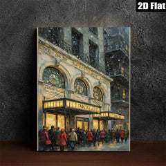 2D flat 1pc Winter Street Scene Vibrant City Lights Cozy Gallery Wall Art Living Room Bedroom Decor Modern Farmhouse Style Canvas Prints