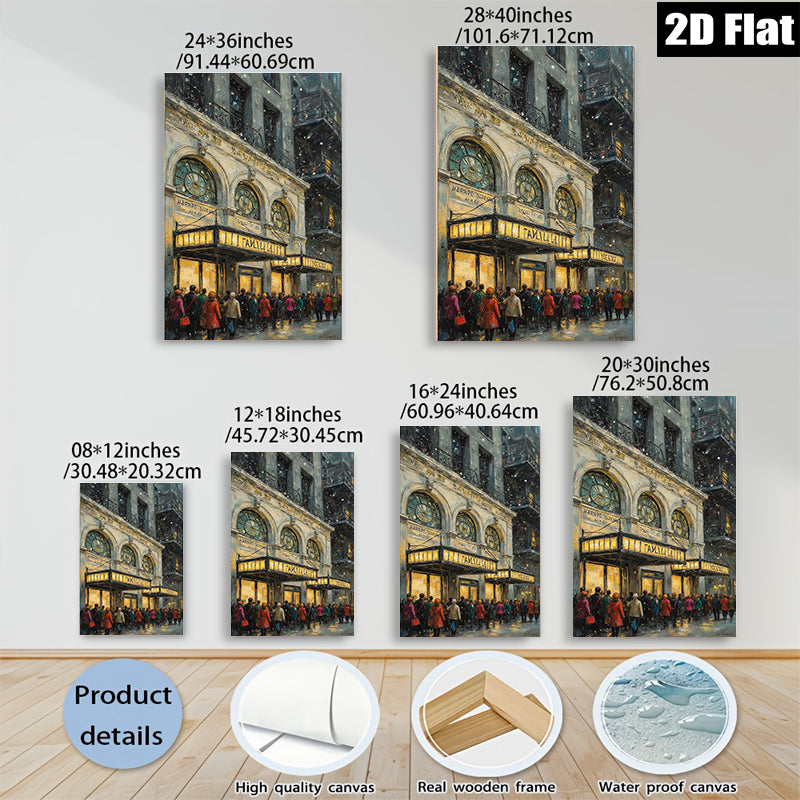 2D flat 1pc Winter Street Scene Vibrant City Lights Cozy Gallery Wall Art Living Room Bedroom Decor Modern Farmhouse Style Canvas Prints