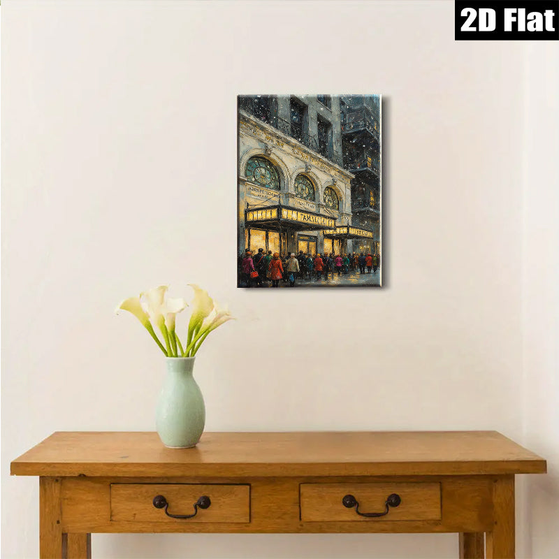 2D flat 1pc Winter Street Scene Vibrant City Lights Cozy Gallery Wall Art Living Room Bedroom Decor Modern Farmhouse Style Canvas Prints