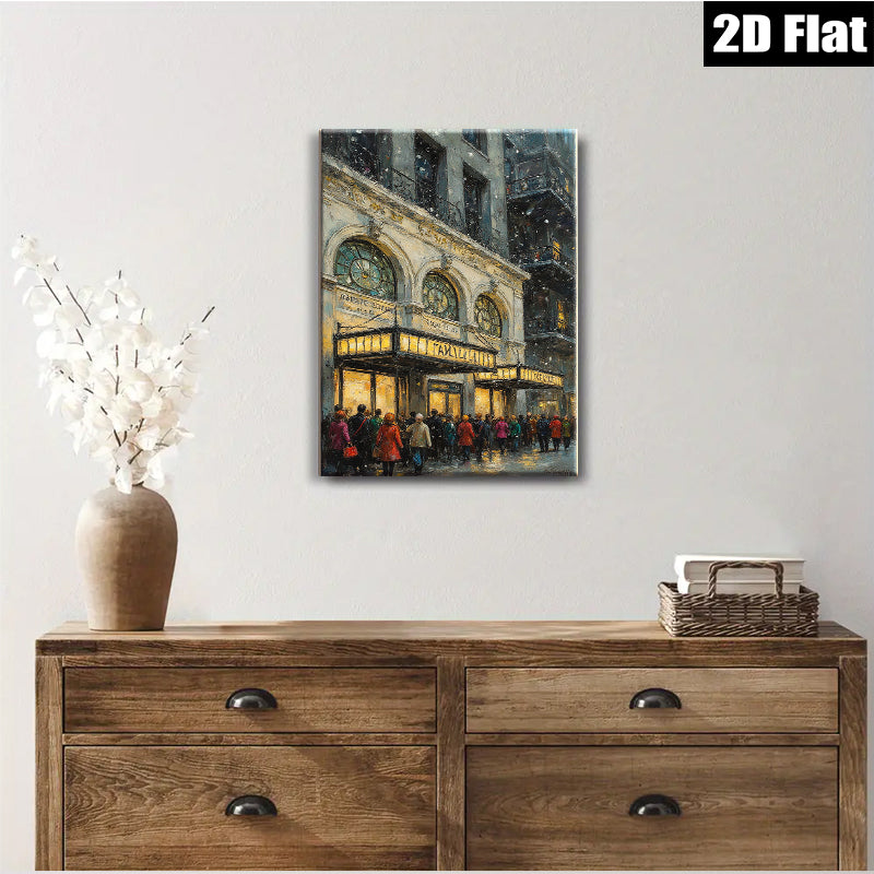 2D flat 1pc Winter Street Scene Vibrant City Lights Cozy Gallery Wall Art Living Room Bedroom Decor Modern Farmhouse Style Canvas Prints