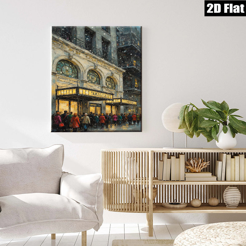 2D flat 1pc Winter Street Scene Vibrant City Lights Cozy Gallery Wall Art Living Room Bedroom Decor Modern Farmhouse Style Canvas Prints