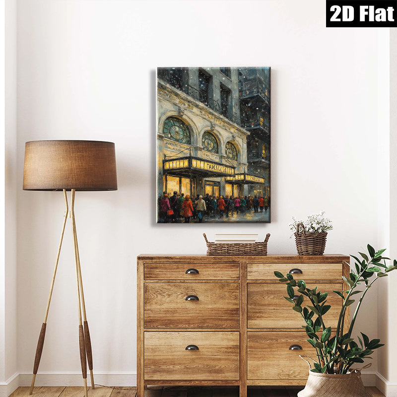 2D flat 1pc Winter Street Scene Vibrant City Lights Cozy Gallery Wall Art Living Room Bedroom Decor Modern Farmhouse Style Canvas Prints
