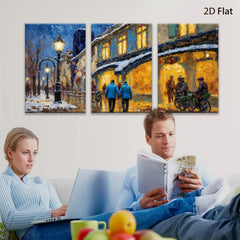 2D flat 1pc Winter Street Scene Warm Lights Cozy Evening Canvas Wall Art for Living Room Bedroom Home Decor Modern Farmhouse Style