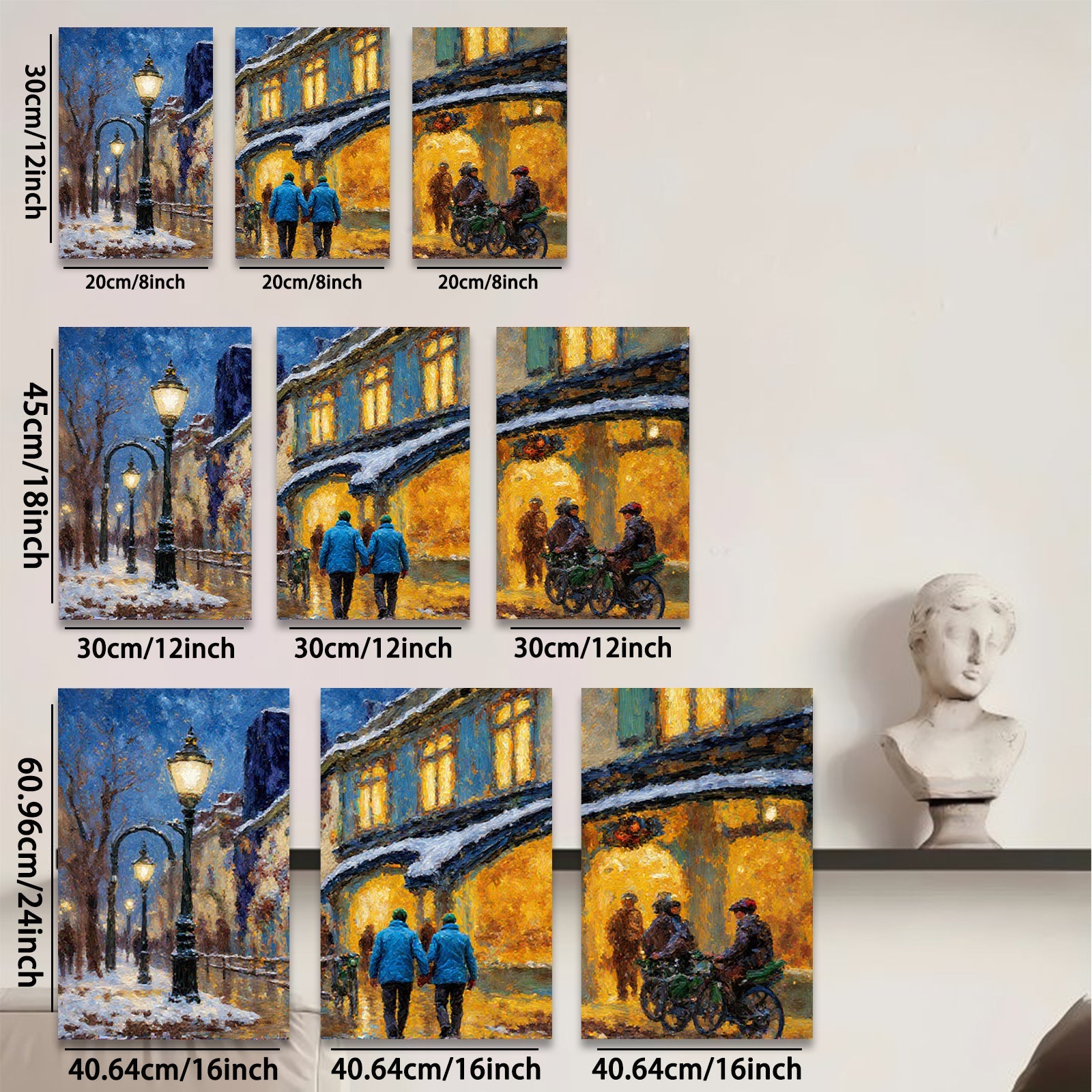 2D flat 1pc Winter Street Scene Warm Lights Cozy Evening Canvas Wall Art for Living Room Bedroom Home Decor Modern Farmhouse Style