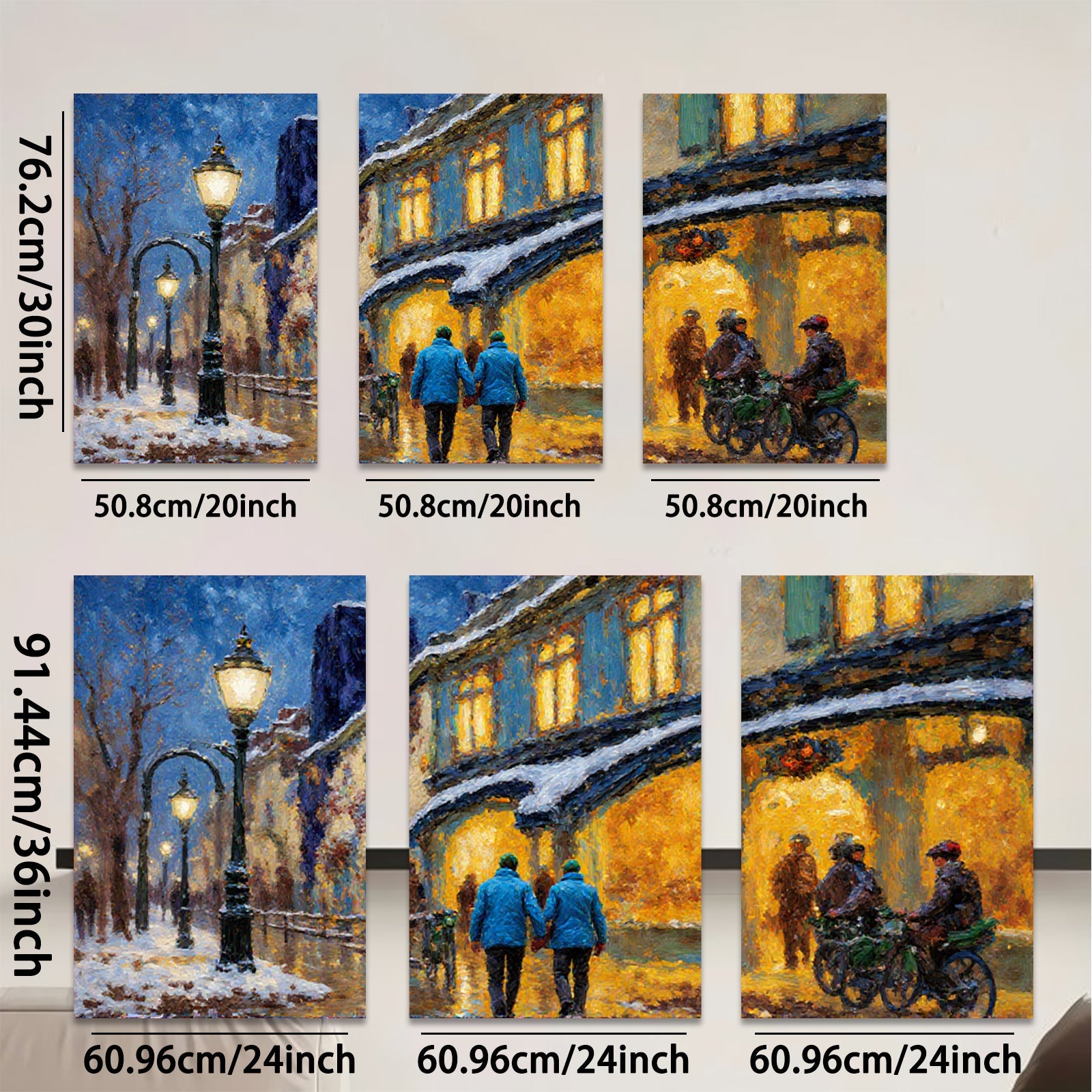 2D flat 1pc Winter Street Scene Warm Lights Cozy Evening Canvas Wall Art for Living Room Bedroom Home Decor Modern Farmhouse Style
