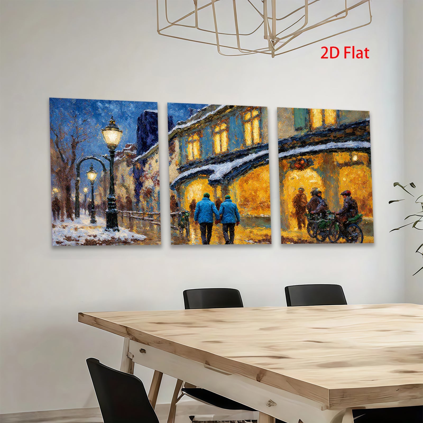 2D flat 1pc Winter Street Scene Warm Lights Cozy Evening Canvas Wall Art for Living Room Bedroom Home Decor Modern Farmhouse Style