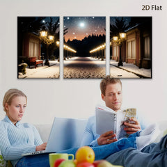 2D flat 1pc Winter Street Snow Scene Wall Art Living Room Bedroom Home Decor Farmhouse Style Gallery Wrapped Canvas Prints Modern Artwork Cozy Vibes