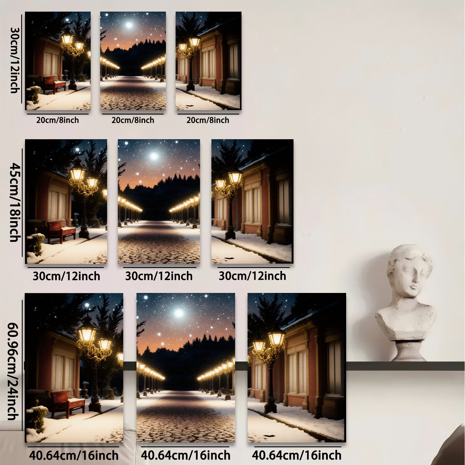 2D flat 1pc Winter Street Snow Scene Wall Art Living Room Bedroom Home Decor Farmhouse Style Gallery Wrapped Canvas Prints Modern Artwork Cozy Vibes
