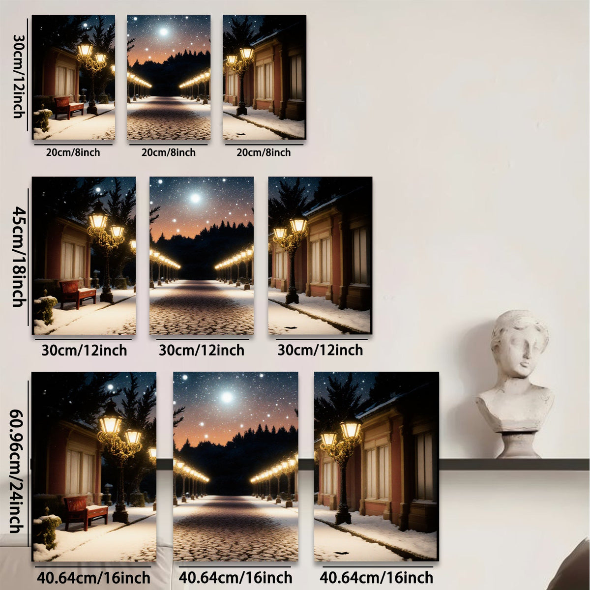 2D flat 1pc Winter Street Snow Scene Wall Art Living Room Bedroom Home Decor Farmhouse Style Gallery Wrapped Canvas Prints Modern Artwork Cozy Vibes