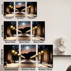 2D flat 1pc Winter Street Snow Scene Wall Art Living Room Bedroom Home Decor Farmhouse Style Gallery Wrapped Canvas Prints Modern Artwork Cozy Vibes