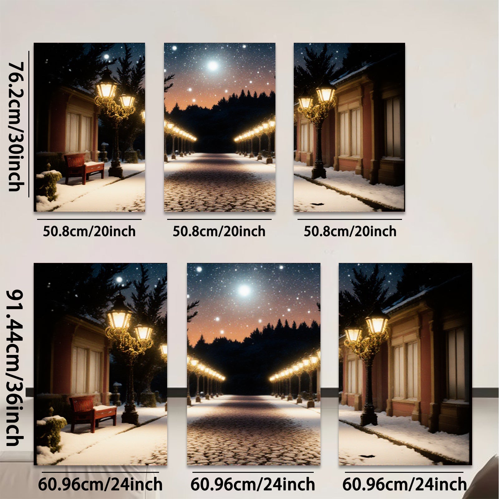 2D flat 1pc Winter Street Snow Scene Wall Art Living Room Bedroom Home Decor Farmhouse Style Gallery Wrapped Canvas Prints Modern Artwork Cozy Vibes