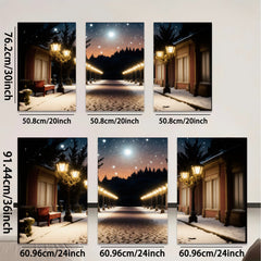 2D flat 1pc Winter Street Snow Scene Wall Art Living Room Bedroom Home Decor Farmhouse Style Gallery Wrapped Canvas Prints Modern Artwork Cozy Vibes