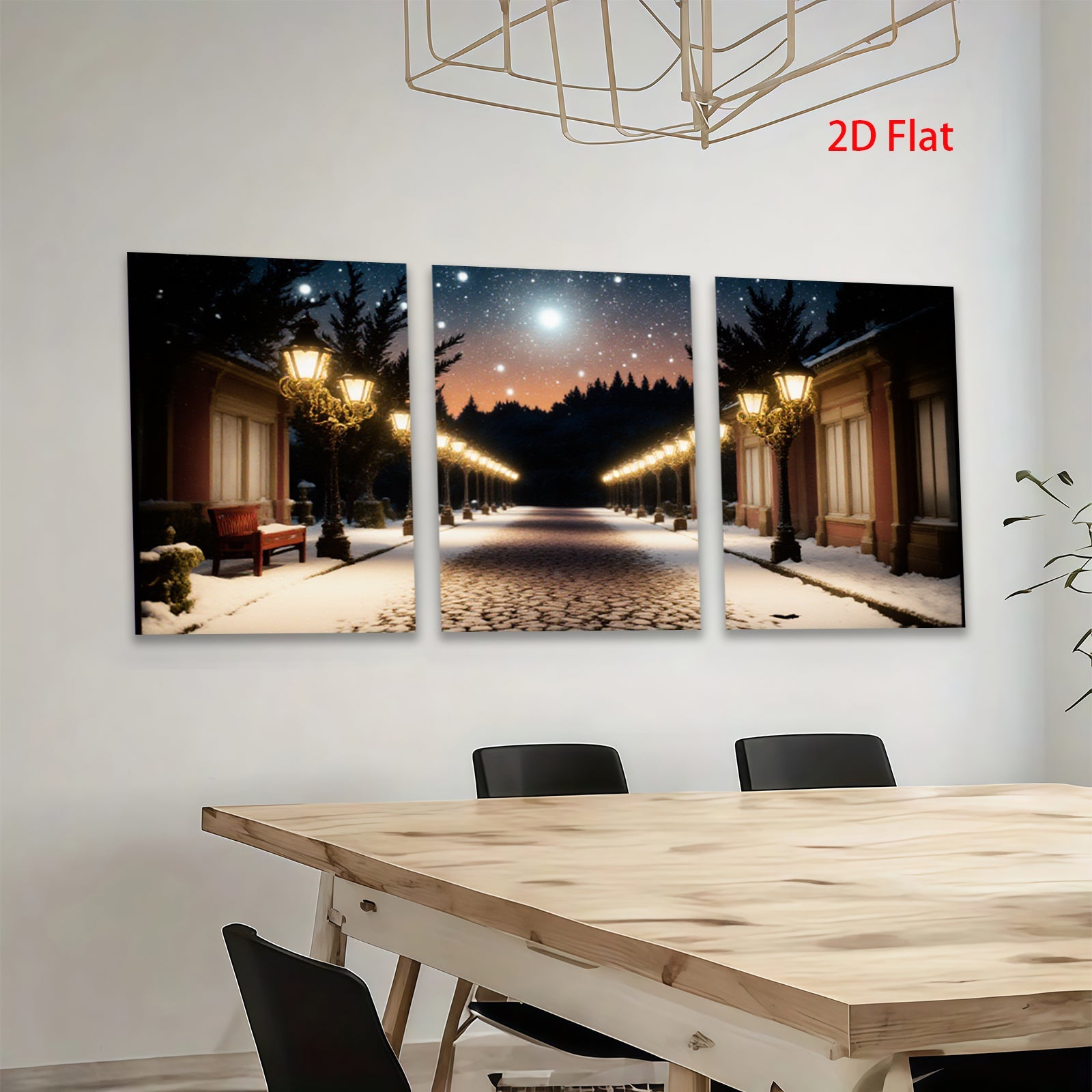 2D flat 1pc Winter Street Snow Scene Wall Art Living Room Bedroom Home Decor Farmhouse Style Gallery Wrapped Canvas Prints Modern Artwork Cozy Vibes