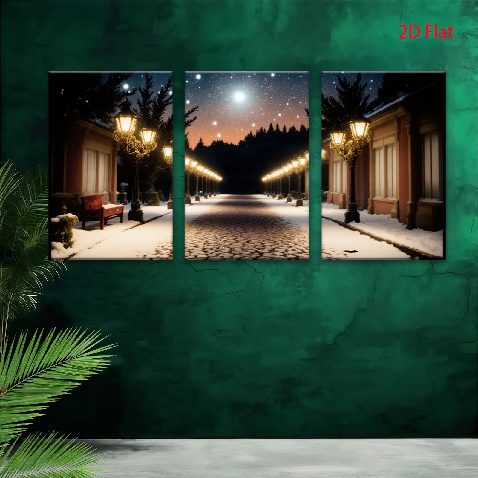 2D flat 1pc Winter Street Snow Scene Wall Art Living Room Bedroom Home Decor Farmhouse Style Gallery Wrapped Canvas Prints Modern Artwork Cozy Vibes
