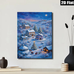 2D flat 1pc Winter Village Christmas Scene Cozy Holiday Home Decor Wall Art Prints Canvas Paintings for Living Room Bedroom Festive Cheer