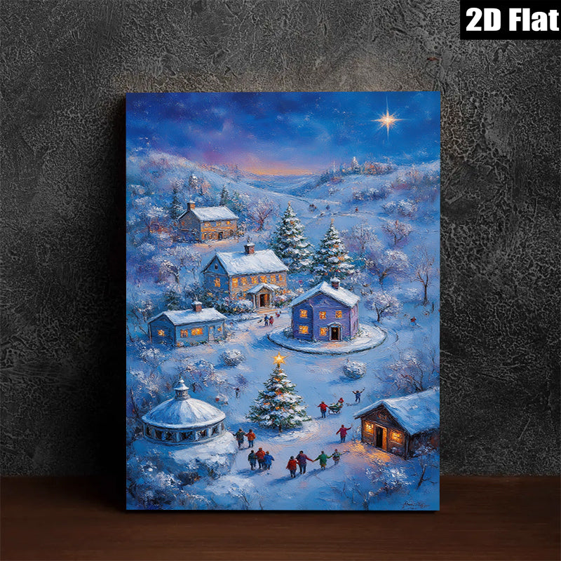 2D flat 1pc Winter Village Christmas Scene Cozy Holiday Home Decor Wall Art Prints Canvas Paintings for Living Room Bedroom Festive Cheer
