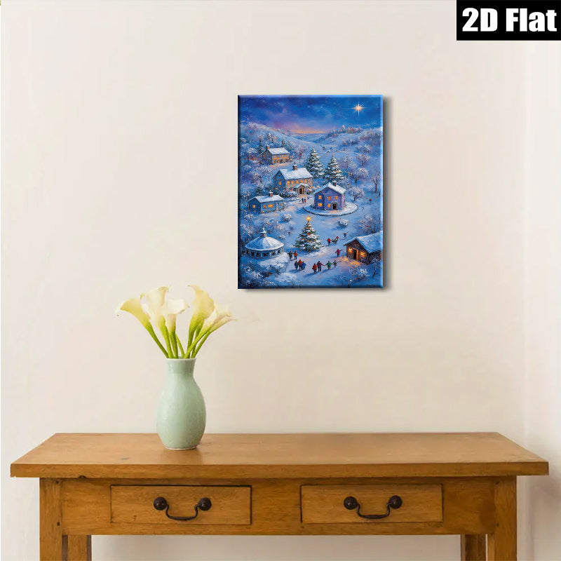 2D flat 1pc Winter Village Christmas Scene Cozy Holiday Home Decor Wall Art Prints Canvas Paintings for Living Room Bedroom Festive Cheer
