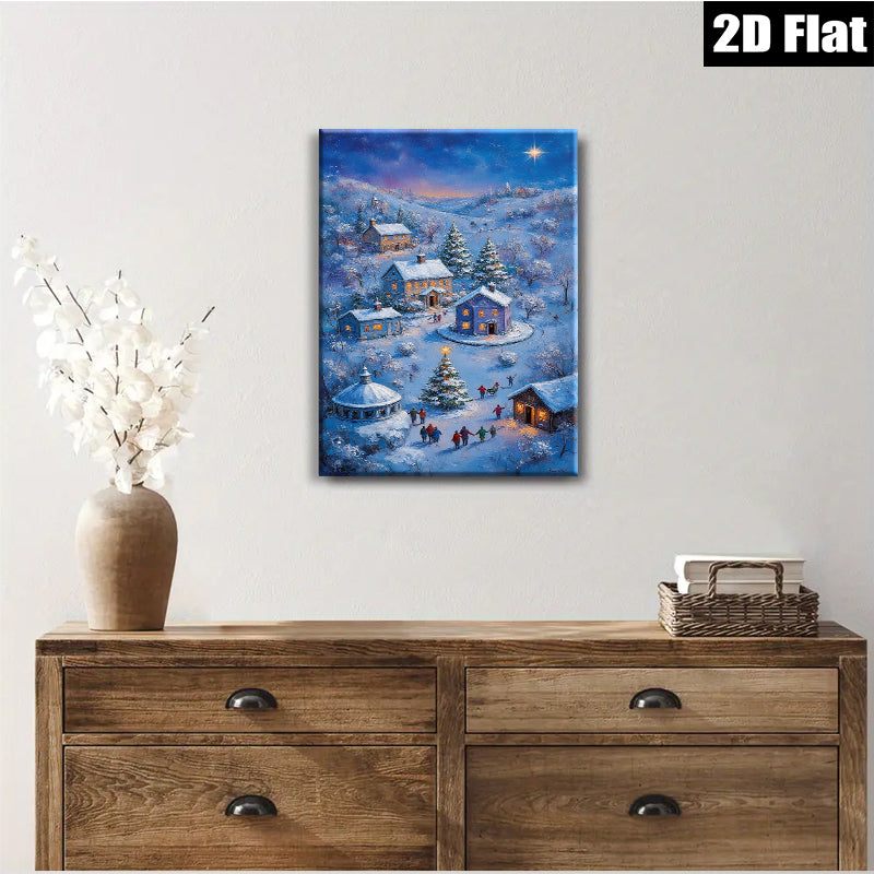 2D flat 1pc Winter Village Christmas Scene Cozy Holiday Home Decor Wall Art Prints Canvas Paintings for Living Room Bedroom Festive Cheer