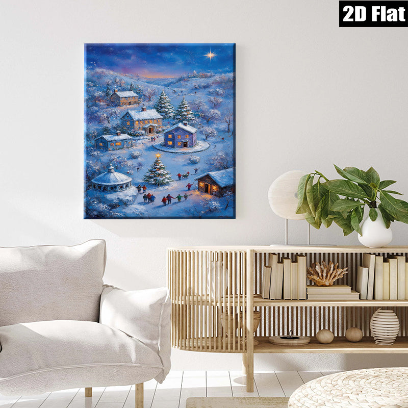 2D flat 1pc Winter Village Christmas Scene Cozy Holiday Home Decor Wall Art Prints Canvas Paintings for Living Room Bedroom Festive Cheer