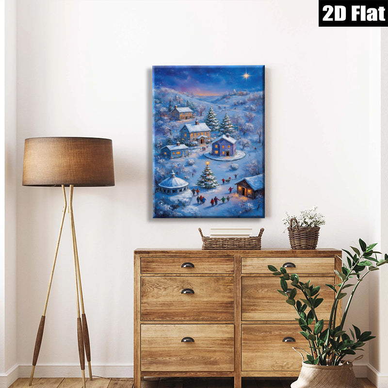 2D flat 1pc Winter Village Christmas Scene Cozy Holiday Home Decor Wall Art Prints Canvas Paintings for Living Room Bedroom Festive Cheer