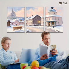 2D flat 1pc Winter Village Scene Cozy Snow Covered Streets Farmhouse Wall Art Living Room Bedroom Decor Gallery Wrapped Canvas Prints Modern Home Accents