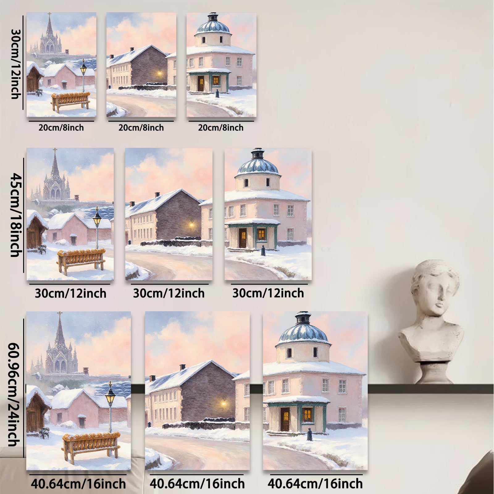 2D flat 1pc Winter Village Scene Cozy Snow Covered Streets Farmhouse Wall Art Living Room Bedroom Decor Gallery Wrapped Canvas Prints Modern Home Accents