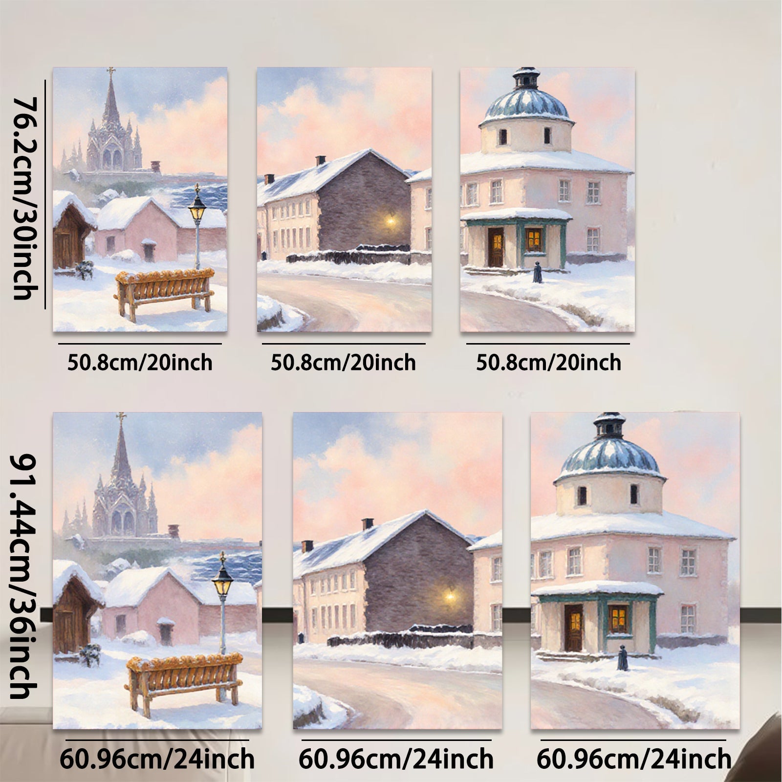 2D flat 1pc Winter Village Scene Cozy Snow Covered Streets Farmhouse Wall Art Living Room Bedroom Decor Gallery Wrapped Canvas Prints Modern Home Accents