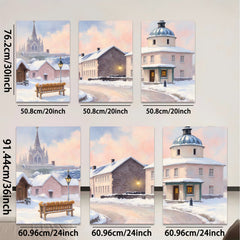 2D flat 1pc Winter Village Scene Cozy Snow Covered Streets Farmhouse Wall Art Living Room Bedroom Decor Gallery Wrapped Canvas Prints Modern Home Accents