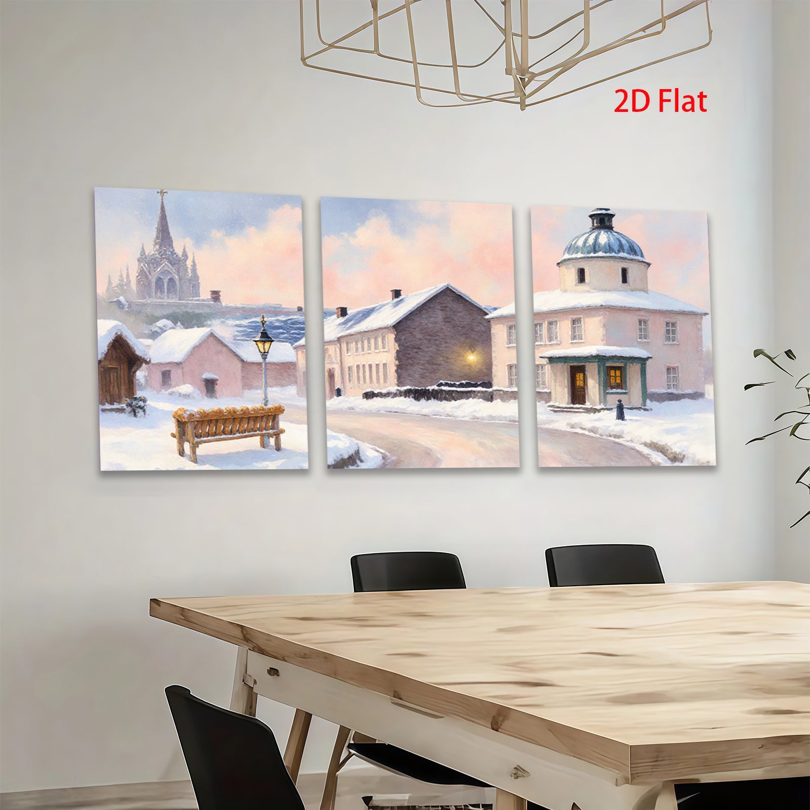 2D flat 1pc Winter Village Scene Cozy Snow Covered Streets Farmhouse Wall Art Living Room Bedroom Decor Gallery Wrapped Canvas Prints Modern Home Accents