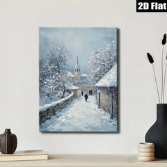 2D flat 1pc Winter Village Scene Snow Covered Pathway Cozy Rustic Farmhouse Wall Decor Living Room Bedroom Art Prints Canvas Paintings Modern Home Décor