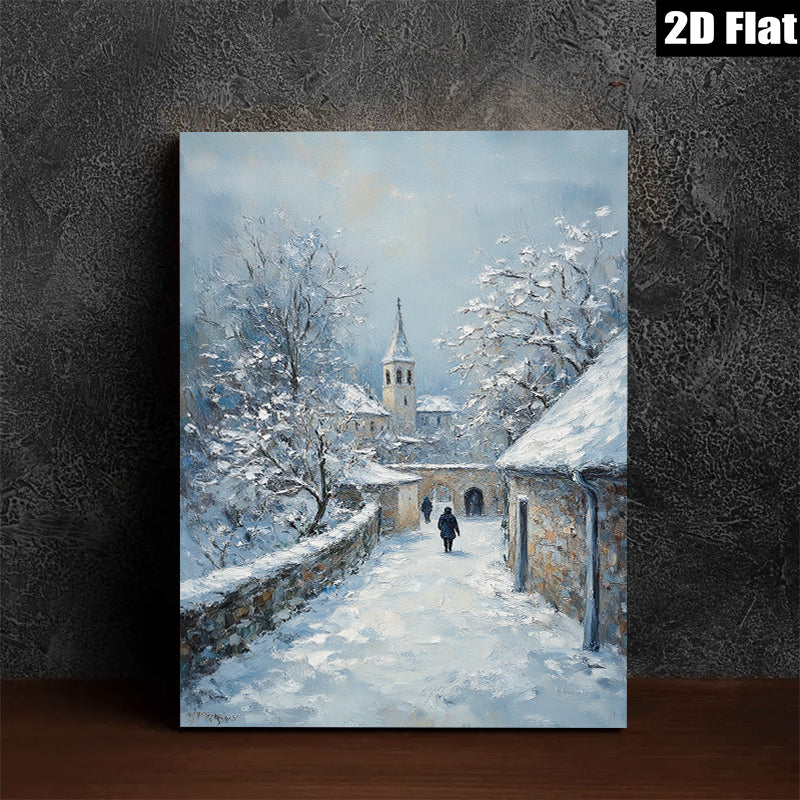 2D flat 1pc Winter Village Scene Snow Covered Pathway Cozy Rustic Farmhouse Wall Decor Living Room Bedroom Art Prints Canvas Paintings Modern Home Décor