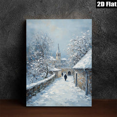 2D flat 1pc Winter Village Scene Snow Covered Pathway Cozy Rustic Farmhouse Wall Decor Living Room Bedroom Art Prints Canvas Paintings Modern Home Décor