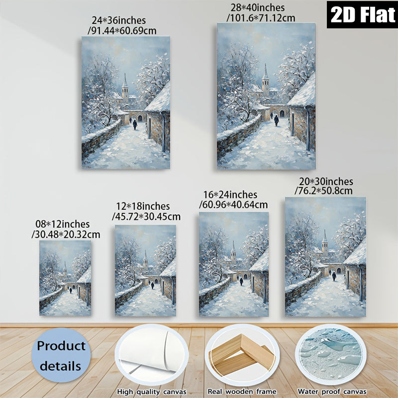 2D flat 1pc Winter Village Scene Snow Covered Pathway Cozy Rustic Farmhouse Wall Decor Living Room Bedroom Art Prints Canvas Paintings Modern Home Décor