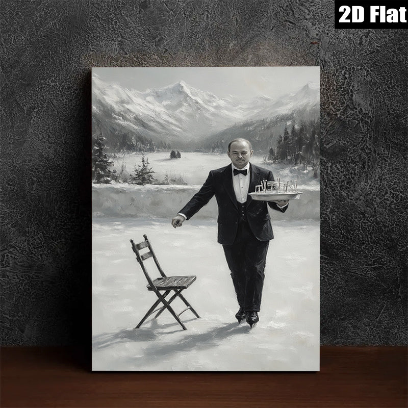 2D flat 1pc Winter Waiter on Ice Skating Rink Farmhouse Wall Decor for Living Room Bedroom Modern Canvas Prints Aesthetic Room Decor