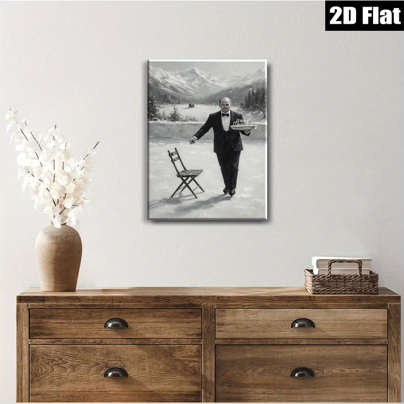 2D flat 1pc Winter Waiter on Ice Skating Rink Farmhouse Wall Decor for Living Room Bedroom Modern Canvas Prints Aesthetic Room Decor