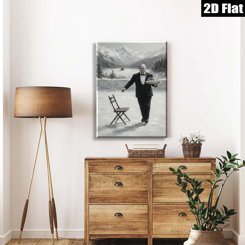 2D flat 1pc Winter Waiter on Ice Skating Rink Farmhouse Wall Decor for Living Room Bedroom Modern Canvas Prints Aesthetic Room Decor