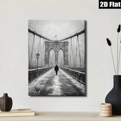 2D flat 1pc Winter Walk Across Brooklyn Bridge Snow Scene Wall Art Living Room Decor Farmhouse Style Gallery Wrapped Canvas Prints for Bedroom Modern Minimalist