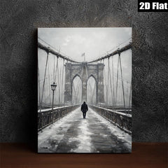 2D flat 1pc Winter Walk Across Brooklyn Bridge Snow Scene Wall Art Living Room Decor Farmhouse Style Gallery Wrapped Canvas Prints for Bedroom Modern Minimalist
