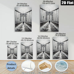 2D flat 1pc Winter Walk Across Brooklyn Bridge Snow Scene Wall Art Living Room Decor Farmhouse Style Gallery Wrapped Canvas Prints for Bedroom Modern Minimalist