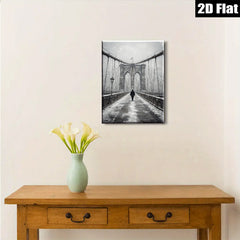 2D flat 1pc Winter Walk Across Brooklyn Bridge Snow Scene Wall Art Living Room Decor Farmhouse Style Gallery Wrapped Canvas Prints for Bedroom Modern Minimalist
